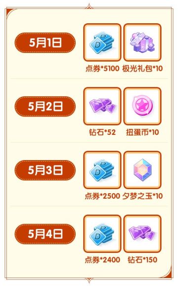 假期礼包、钻石、套装免费领！这个五一66带你尽情high~