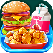 School Lunch Food - Burger, Popcorn Chicken & Milk