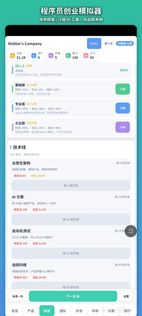 程序员创业模拟器游戏截图