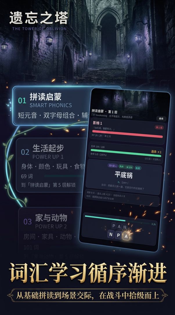 遗忘之塔：战斗即拼写游戏截图