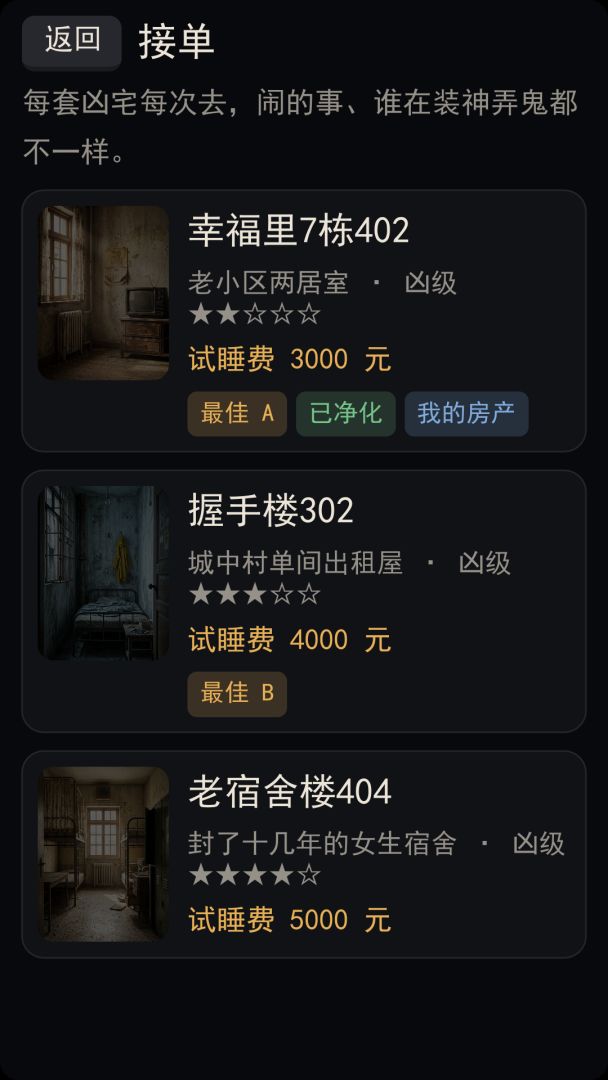 凶宅试睡员:睡一晚三千游戏截图
