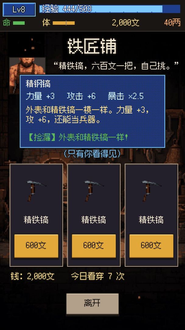 只有我看得见经验条:困在游戏里当矿工游戏截图