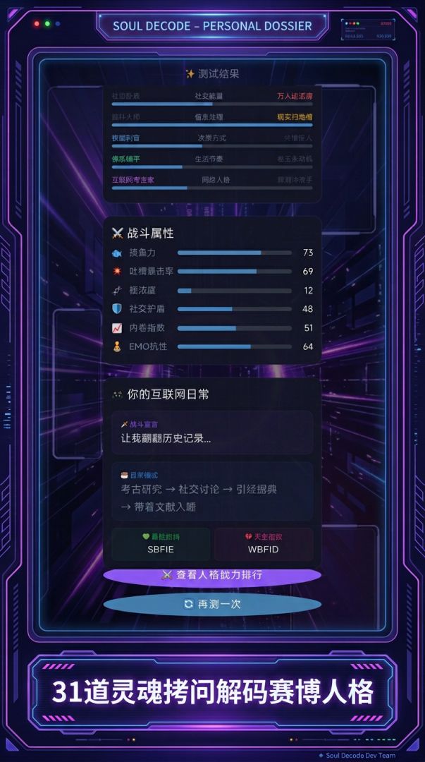 灵魂解码 - 赛博人格测试游戏截图