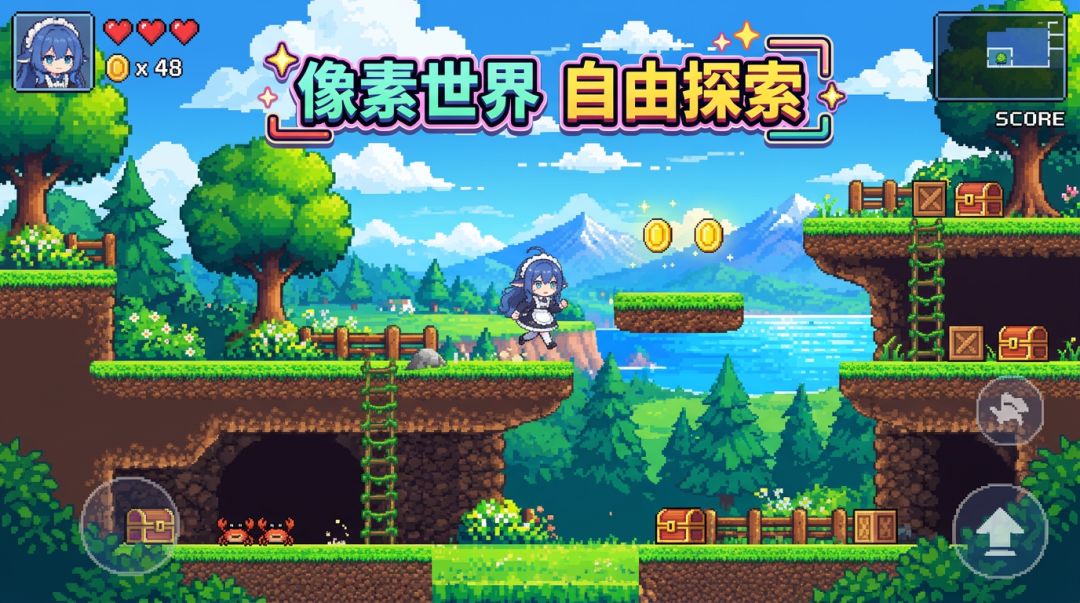 蓝毛少女像素冒险游戏截图