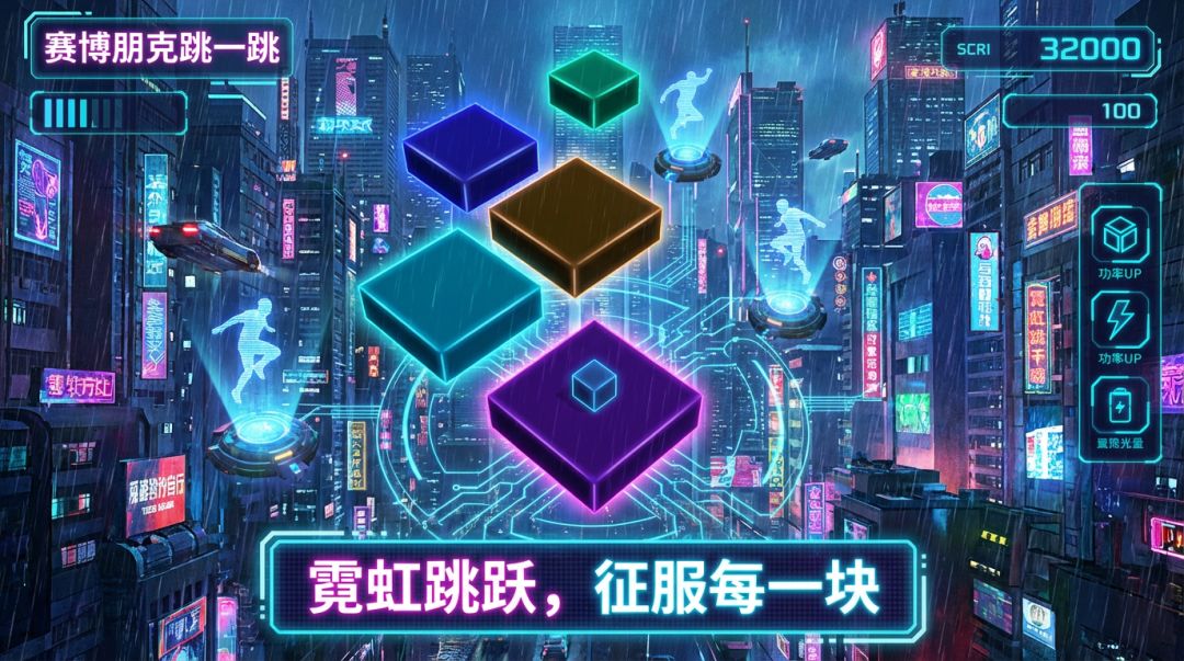 赛博朋克跳一跳游戏截图