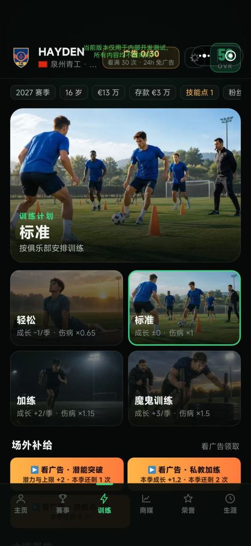 绿茵传奇生涯模拟器游戏截图
