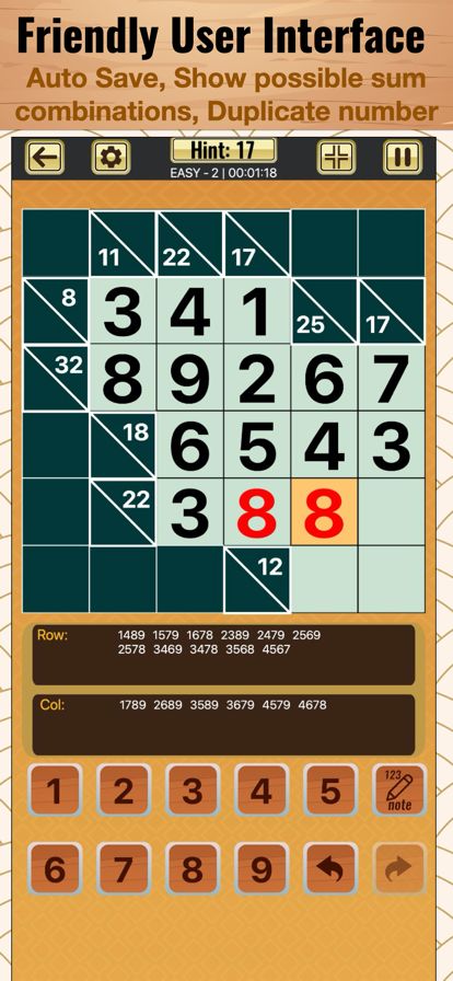 Kakuro Cross Sums Puzzles游戏截图