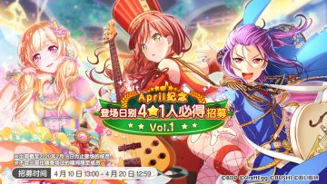 招募预告·「April纪念 登场日别4★1人必得招募」