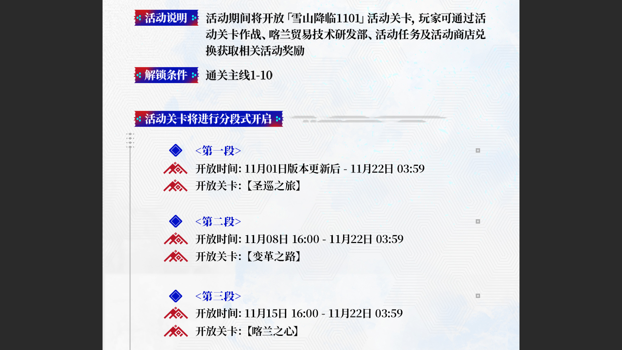 「雪山降临1101」开启