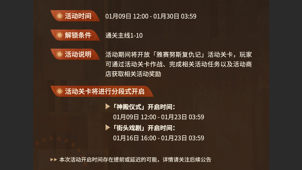 「雅赛努斯复仇记」活动关卡开启