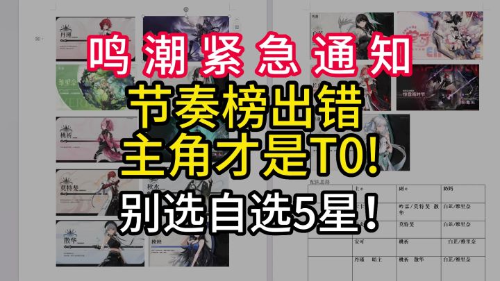 鸣潮强度榜全错,主角才是T0!自选5星别乱选留着!截图