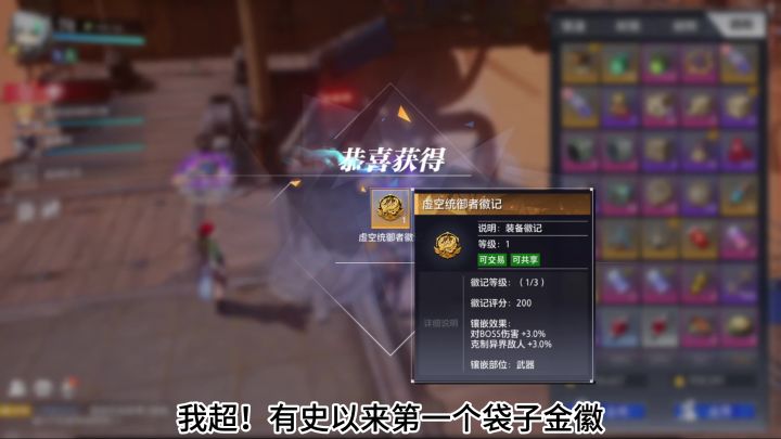 玩了一年晶核，终于在临界袋子里面看见武器金徽了！截图
