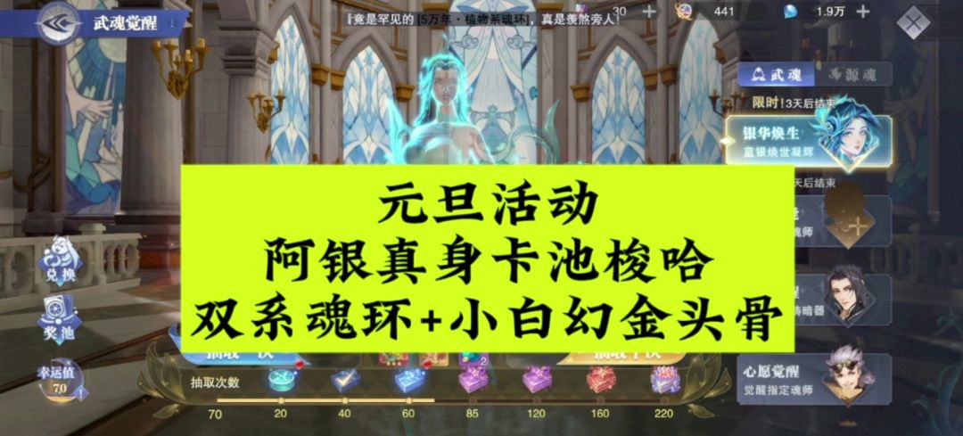 元旦活动阿银真身卡池，双系魂环小白幻金头截图