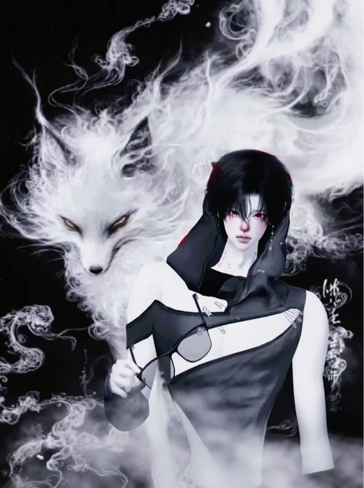 少年握镜而立,灵狐腾烟相随,勾勒奇幻暗黑氛围截图