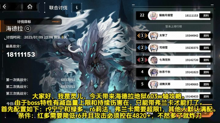 r6莉法红多603w分。海德拉地狱讨伐攻略截图
