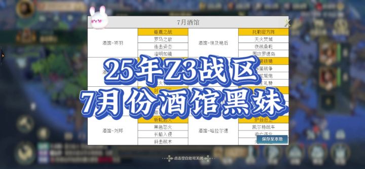 25年Z3战区,7月份酒馆黑妹。截图