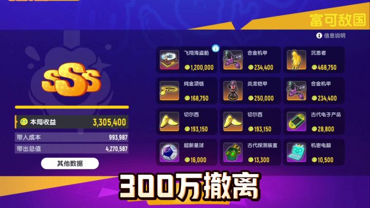 香肠派对摸金鸡爪重生流打法,失败两局300万撤离截图