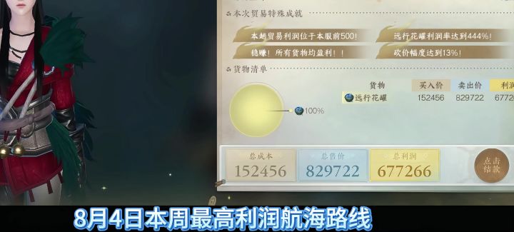 逆水寒手游8月4日本周最高利润航海路线,10级船30秒快速刷满,截图