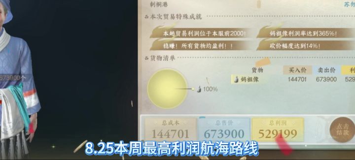 逆水寒手游8月25日本周最高利润航海路线,10级船30秒快速刷满,截图