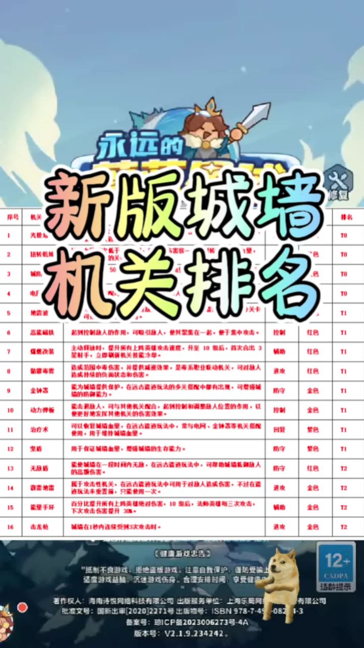 新版城墙机关排名截图