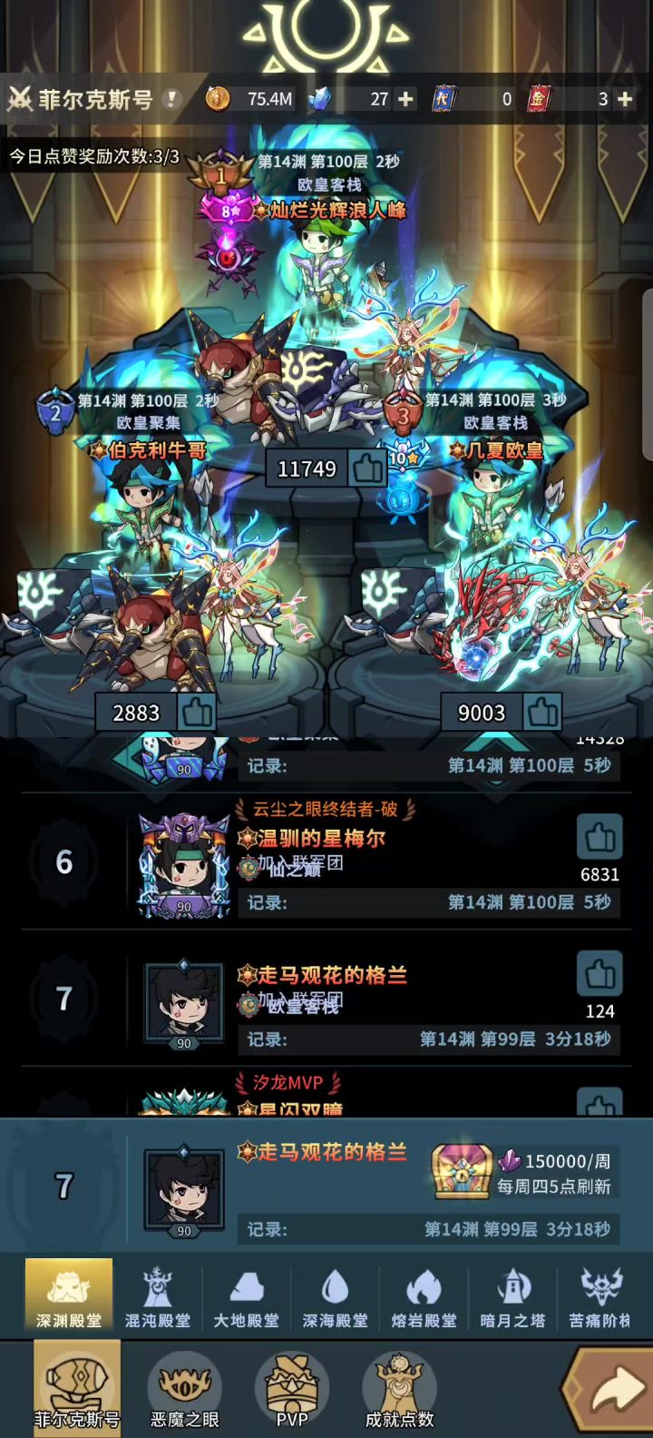 新区法师 没氪龙,没氪鹿,也没艾可菲到深渊14-100截图