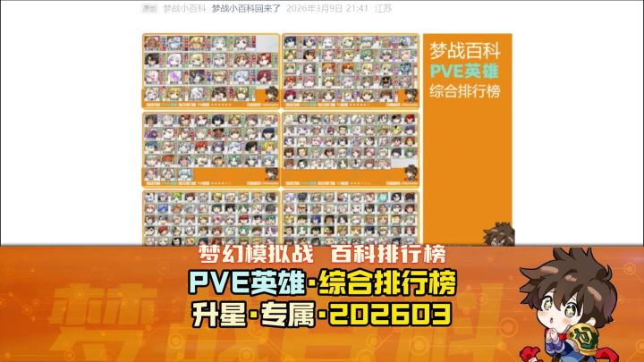 【梦战排行榜】PVE英雄综合排行榜 含刷星推荐和专属推荐标记截图