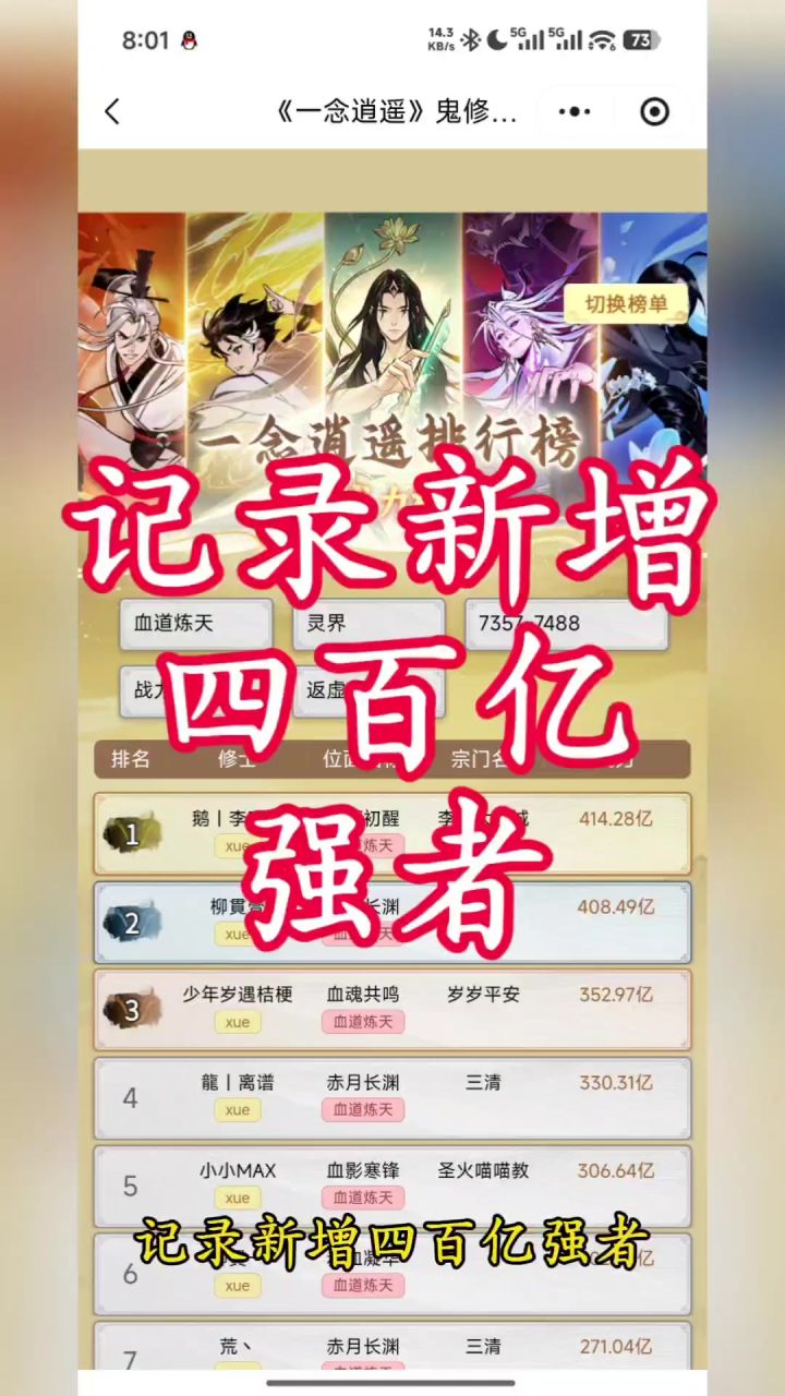 记录新增四百亿强者截图