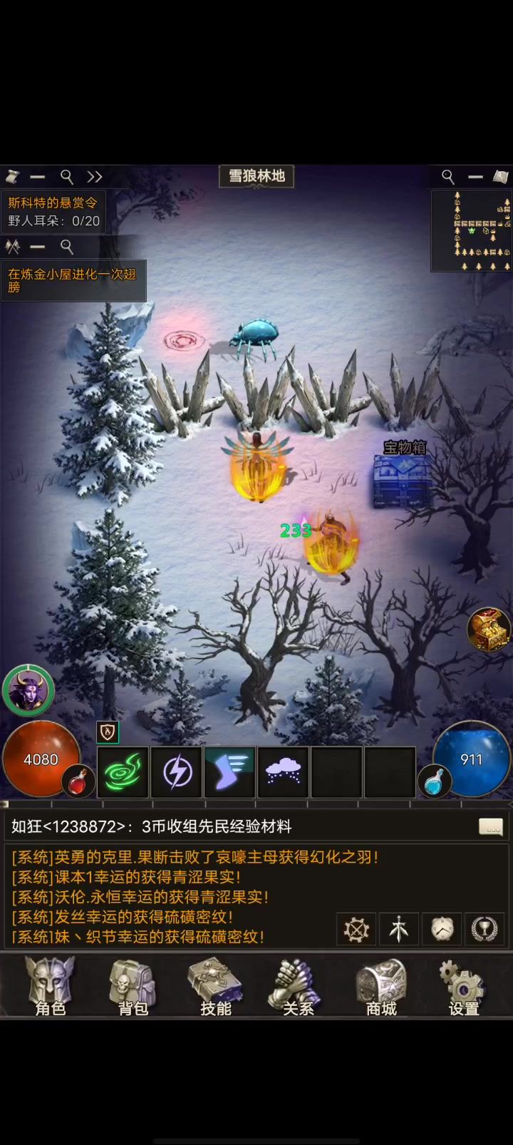 今天我也可以下雪狼副本了，战胜boss雪狼王，爆宝物？截图