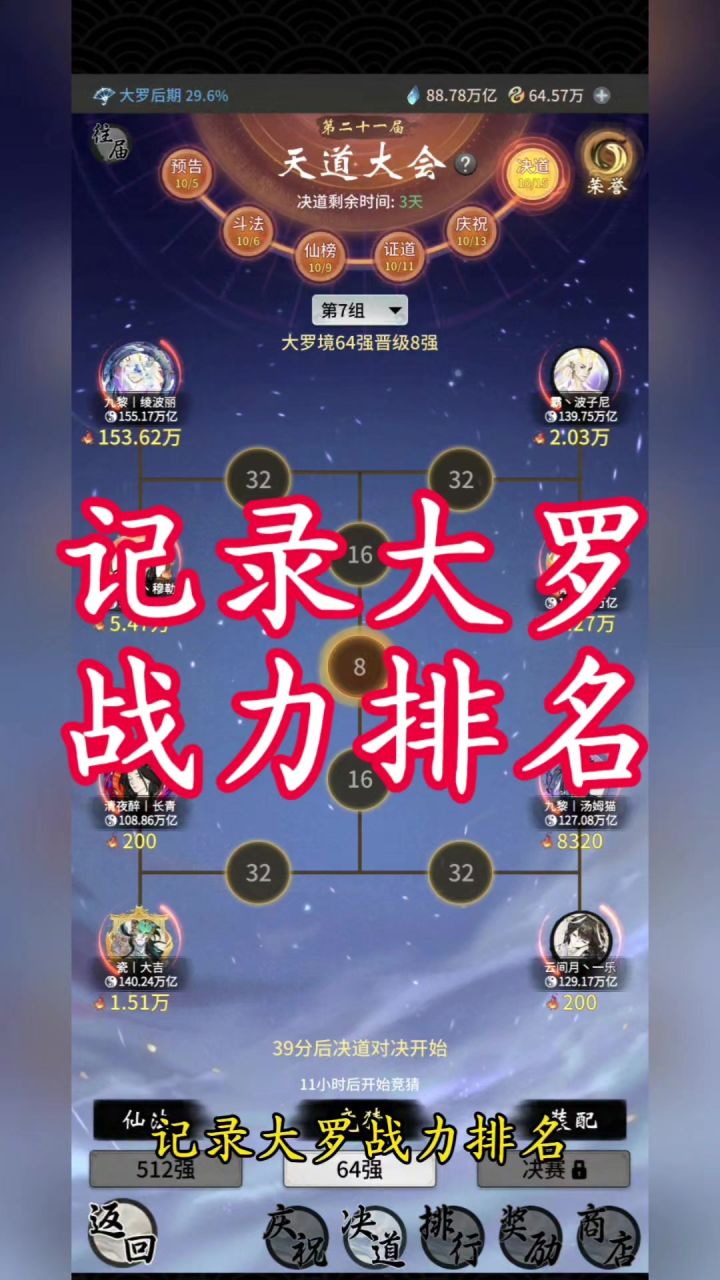 记录大罗战力排名截图