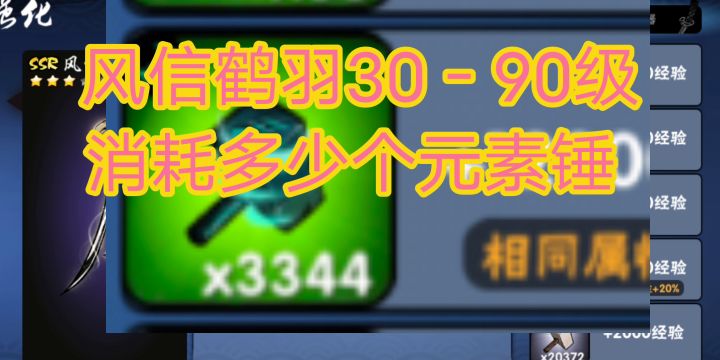 风信鹤羽30-90级消耗多少个元素锤,你猜对了吗?,《忍者必须死3》截图