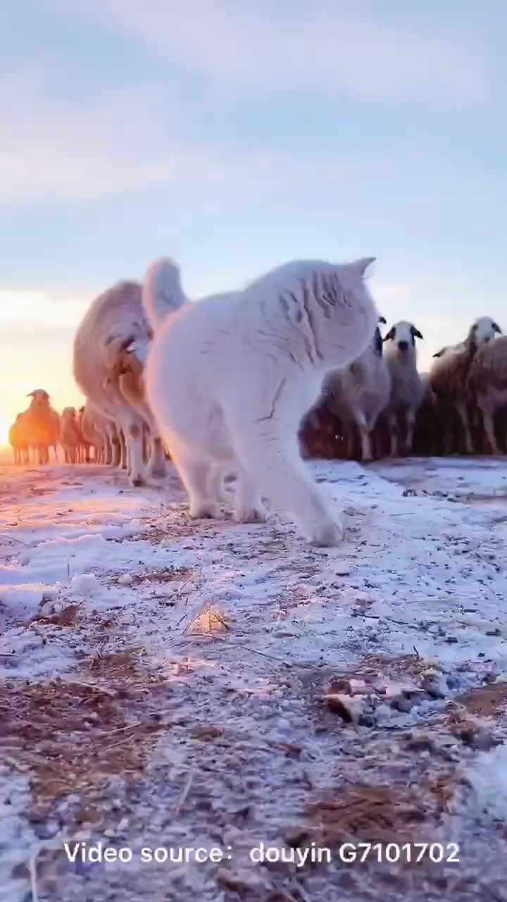 中国内蒙古率领群羊的牧羊猫，还会时不时往后看一眼盯盯情况，威严感十足截图