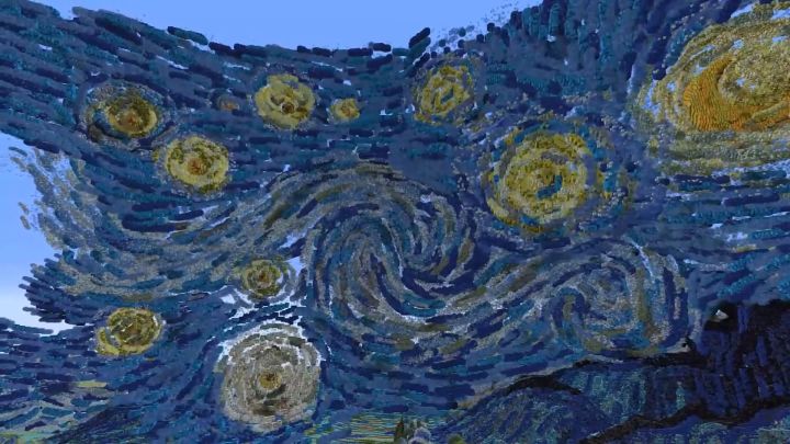 在《我的世界》中还原一副梵高的《星夜》截图
