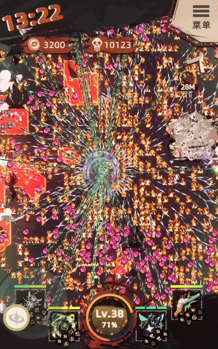四个绿色武器打出来的效果截图