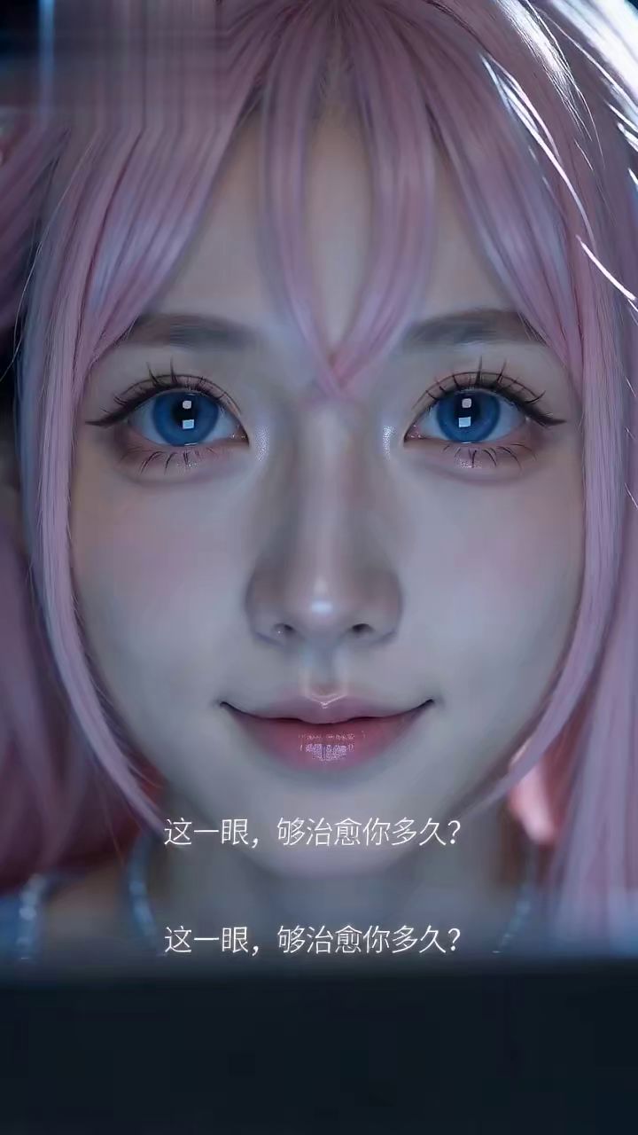 粉发少女小仙女展示可爱颜值还带了蓝色美瞳治愈系美女写真视频截图